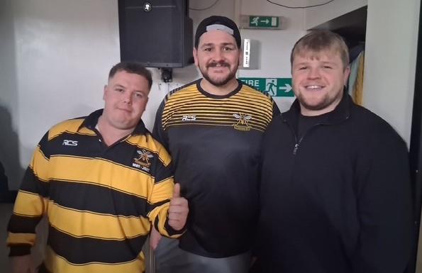 Llangwm try scorers Morgan Rees, James Wade and Yale Grice